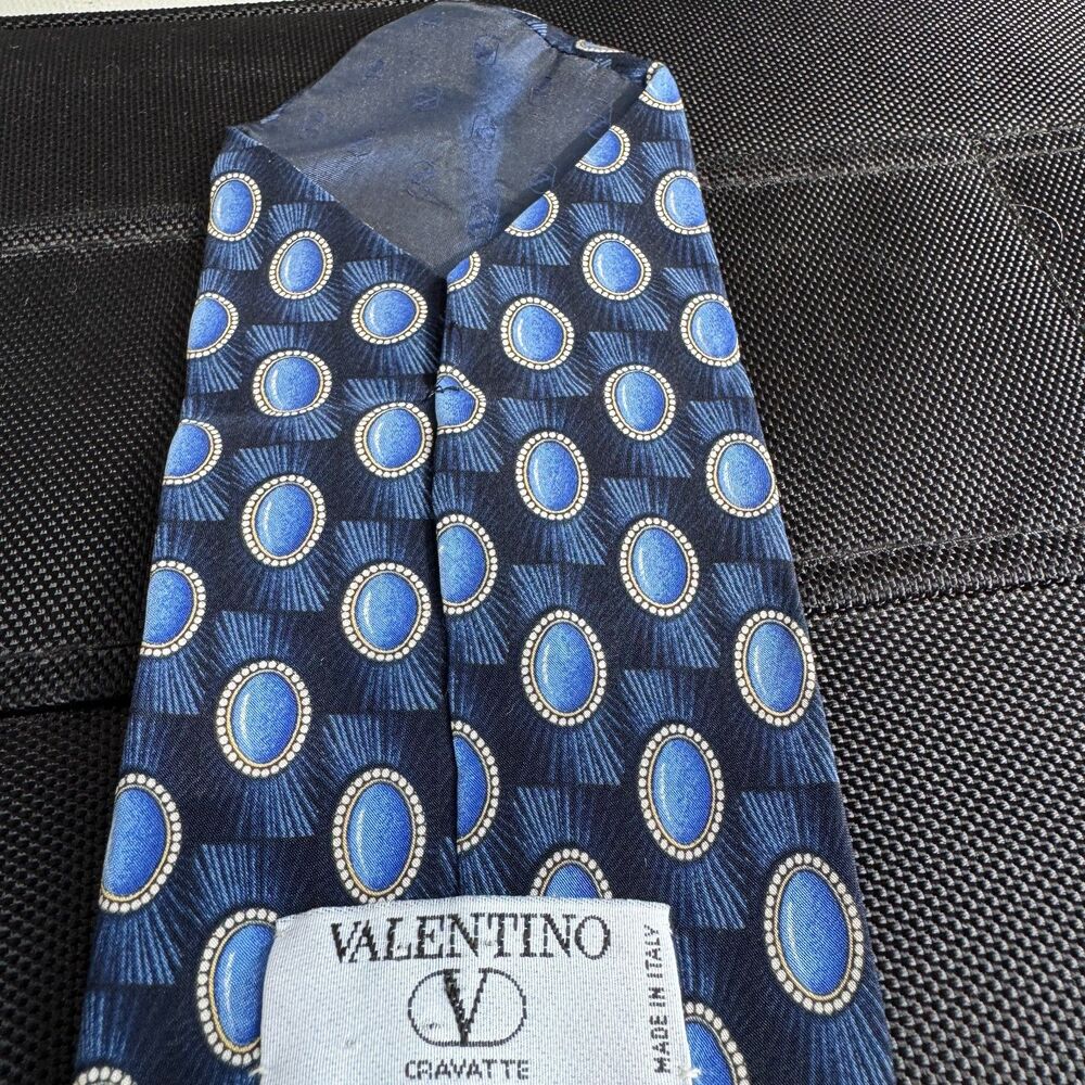 Valentino Cravatte Silk Tie Men’s 4" Blue White Striped Made in Italy Designer - Picture 8 of 8